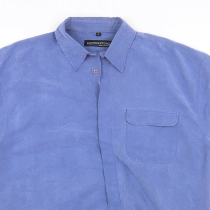 Mens UK Size L Copperstone Blue  Button-Up Short Sleeve Casual Shirt