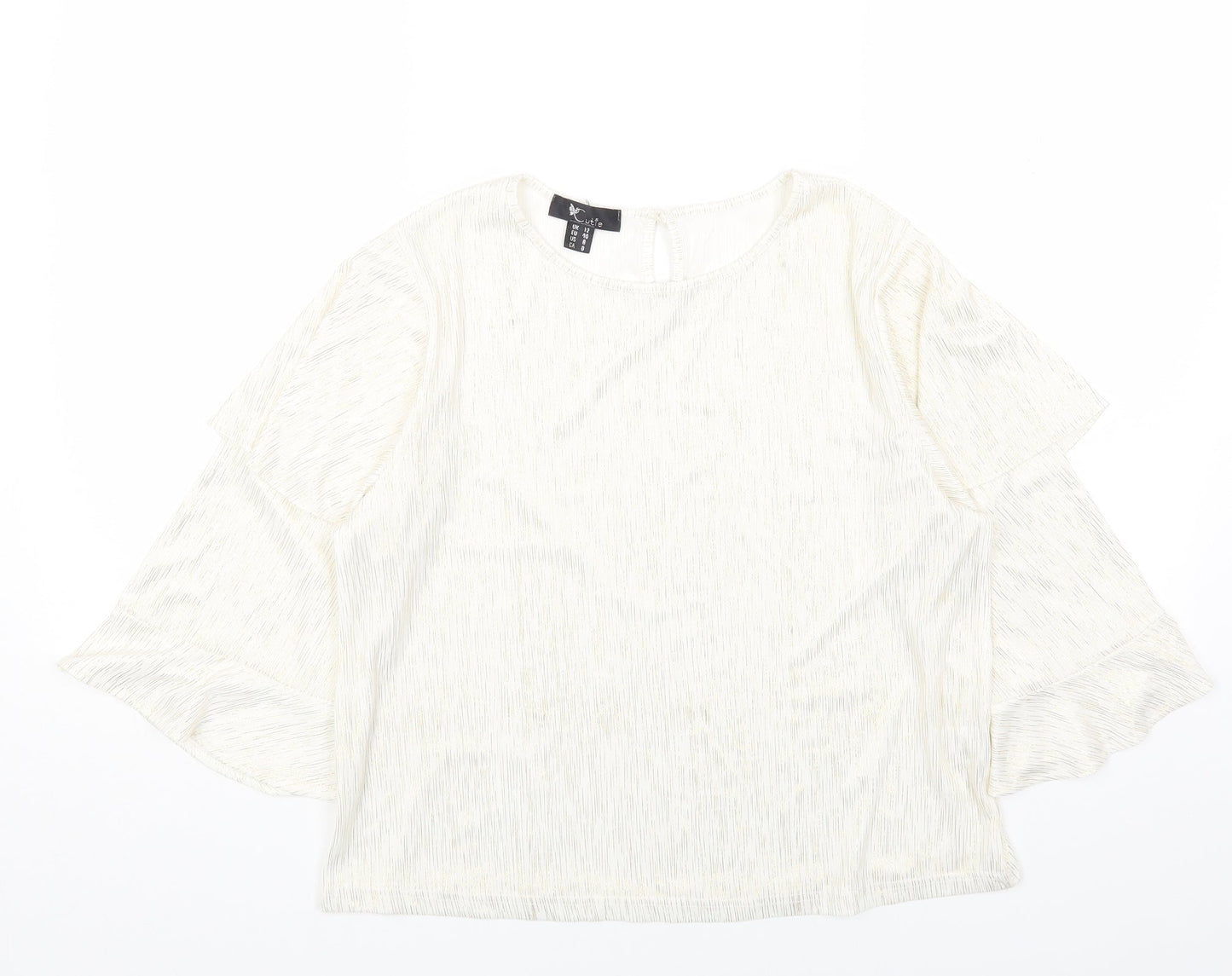 Cutie Womens White Polyester Basic Blouse Size 12 Round Neck