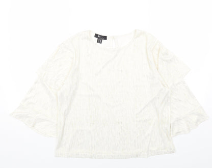Cutie Womens White Polyester Basic Blouse Size 12 Round Neck
