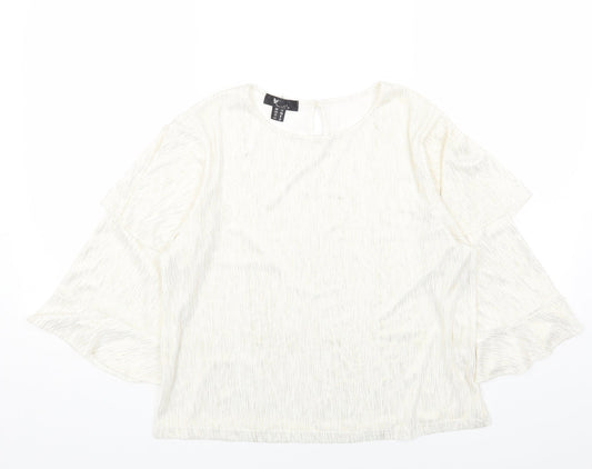 Cutie Womens White Polyester Basic Blouse Size 12 Round Neck