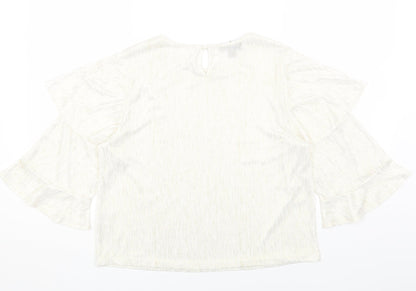Cutie Womens White Polyester Basic Blouse Size 12 Round Neck