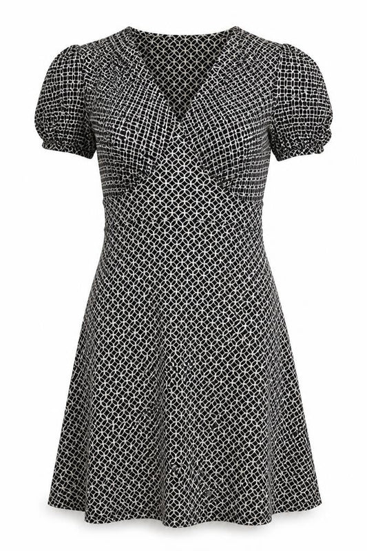 Next Beachwear Womens Black Geometric Viscose Fit & Flare Size 8 V-Neck Pullover