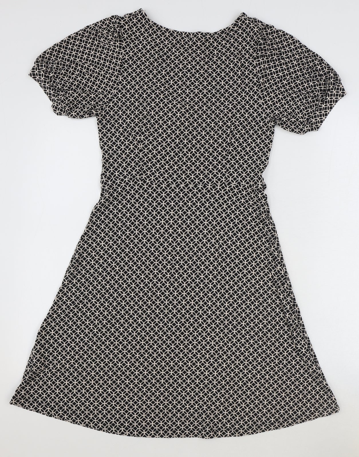 Next Beachwear Womens Black Geometric Viscose Fit & Flare Size 8 V-Neck Pullover