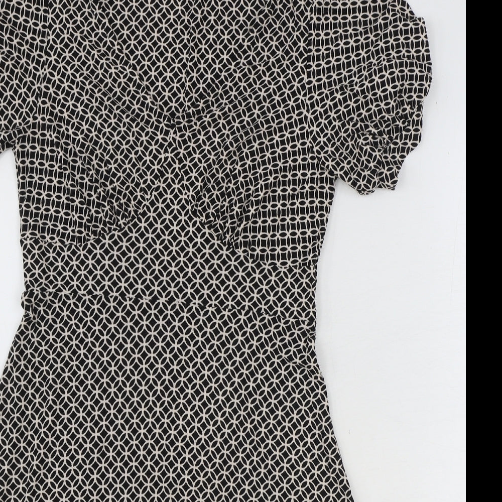 Next Beachwear Womens Black Geometric Viscose Fit & Flare Size 8 V-Neck Pullover
