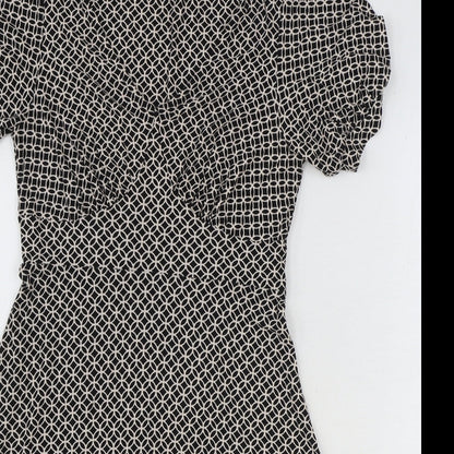 Next Beachwear Womens Black Geometric Viscose Fit & Flare Size 8 V-Neck Pullover