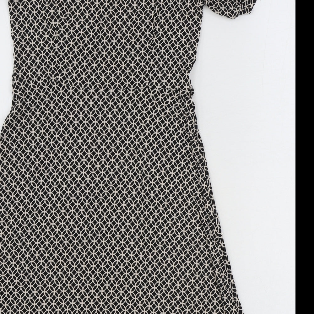 Next Beachwear Womens Black Geometric Viscose Fit & Flare Size 8 V-Neck Pullover