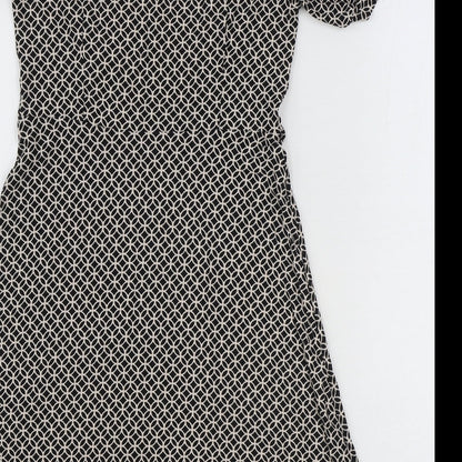Next Beachwear Womens Black Geometric Viscose Fit & Flare Size 8 V-Neck Pullover