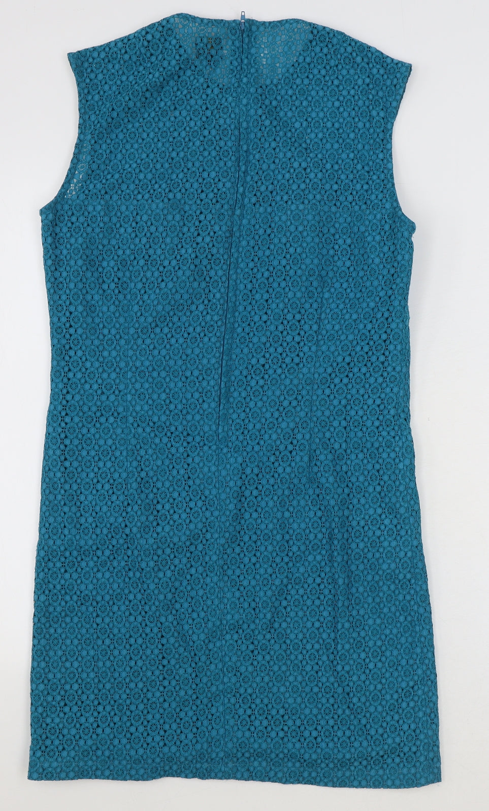 Pop England Womens Blue Geometric Cotton Shift Size 8 Round Neck Zip