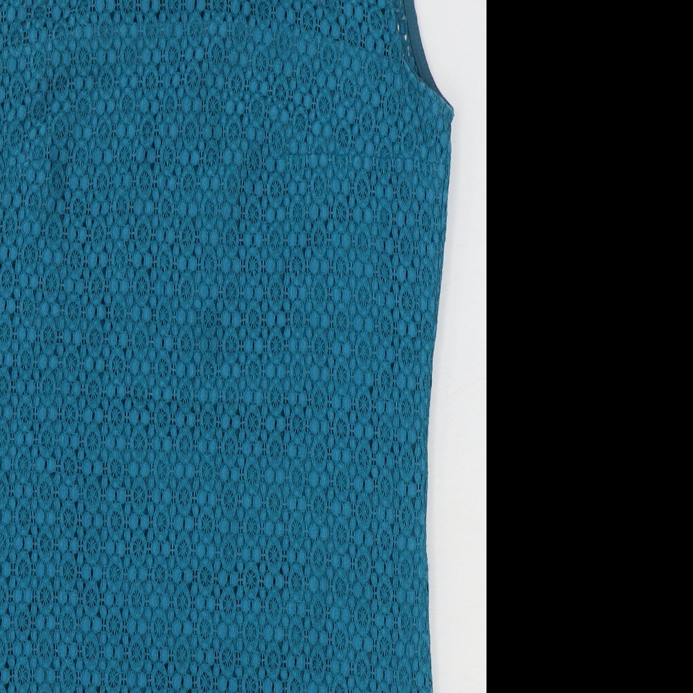 Pop England Womens Blue Geometric Cotton Shift Size 8 Round Neck Zip