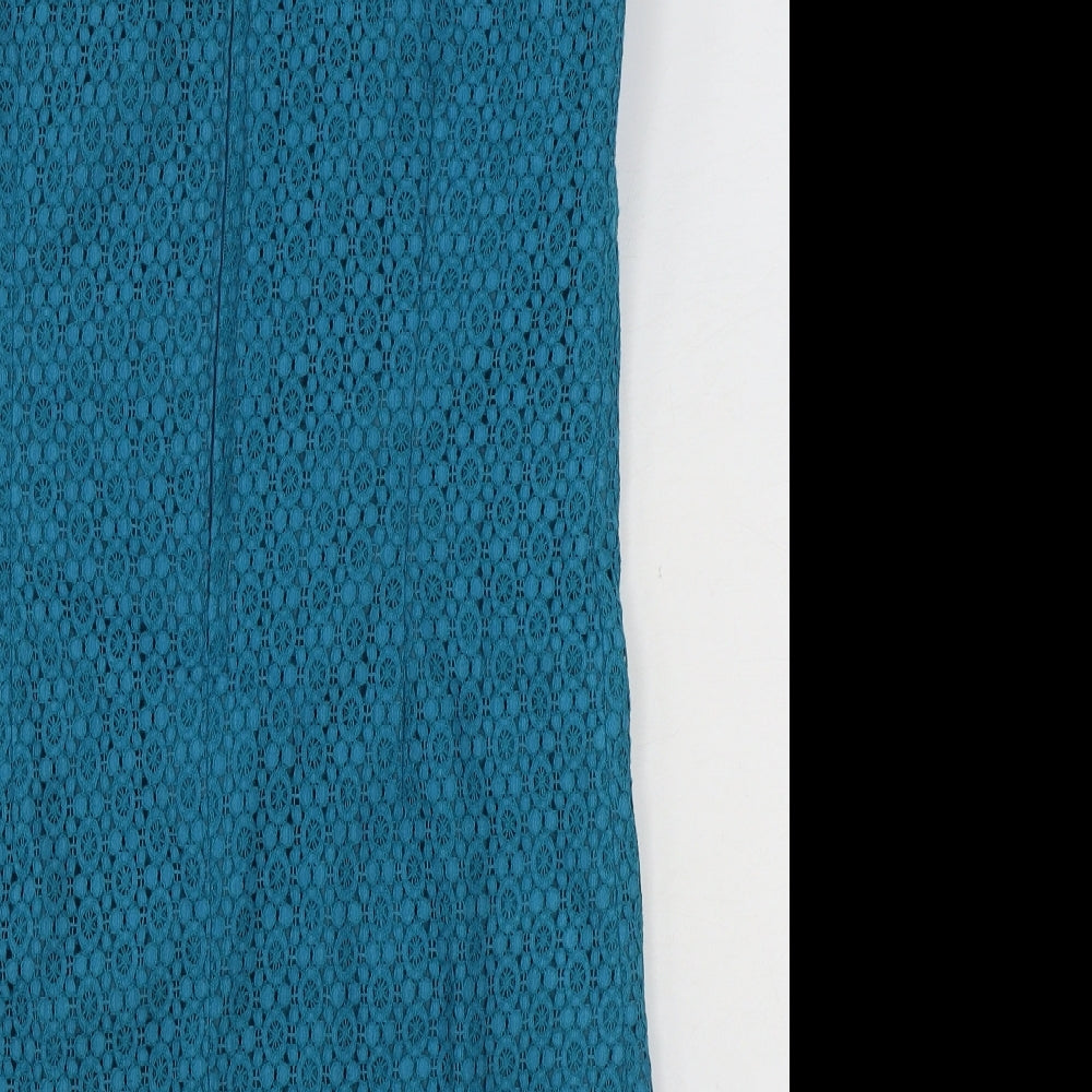 Pop England Womens Blue Geometric Cotton Shift Size 8 Round Neck Zip