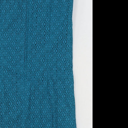 Pop England Womens Blue Geometric Cotton Shift Size 8 Round Neck Zip