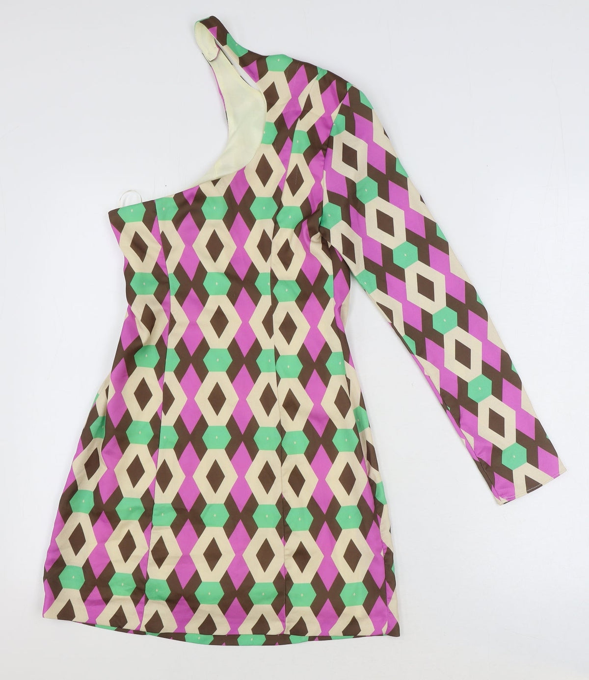 Zara Womens Multicoloured Geometric Polyester Shift Size XS One Shoulder Zip