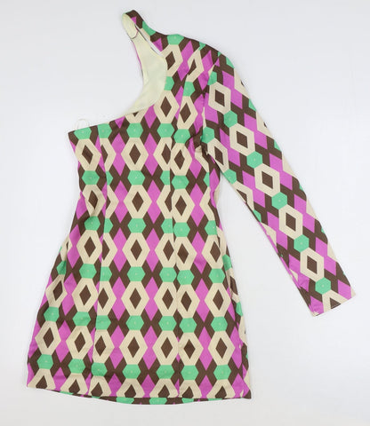 Zara Womens Multicoloured Geometric Polyester Shift Size XS One Shoulder Zip