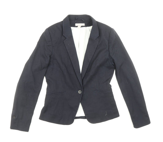 H&M Womens Blue Polyester Jacket Blazer Size 8