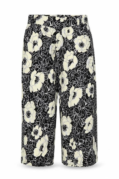 POP Womens Black Floral Polyester Trousers Size 4 Regular Zip