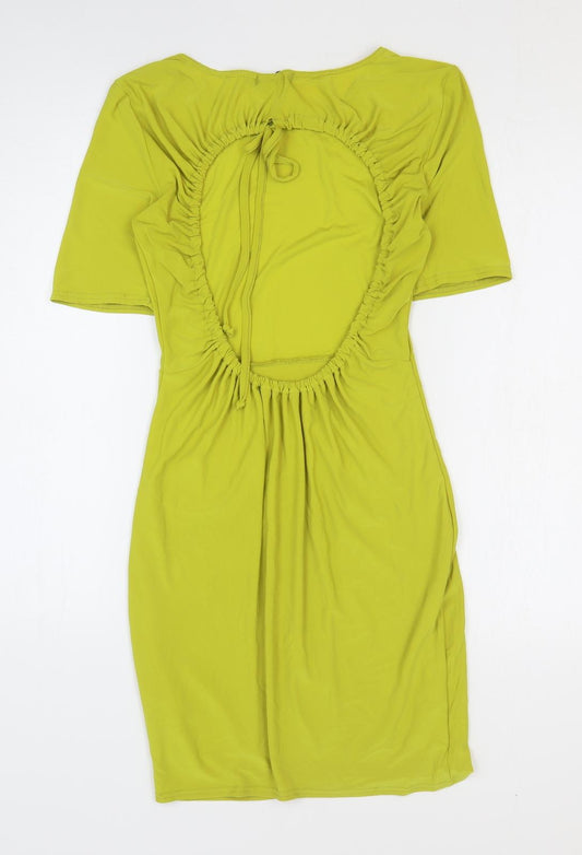 PRETTYLITTLETHING Womens Yellow Polyester Bodycon Size 8 Round Neck Pullover - Open Back