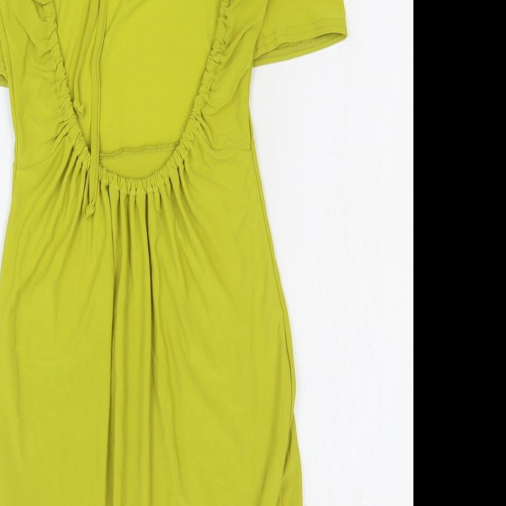 PRETTYLITTLETHING Womens Yellow Polyester Bodycon Size 8 Round Neck Pullover - Open Back