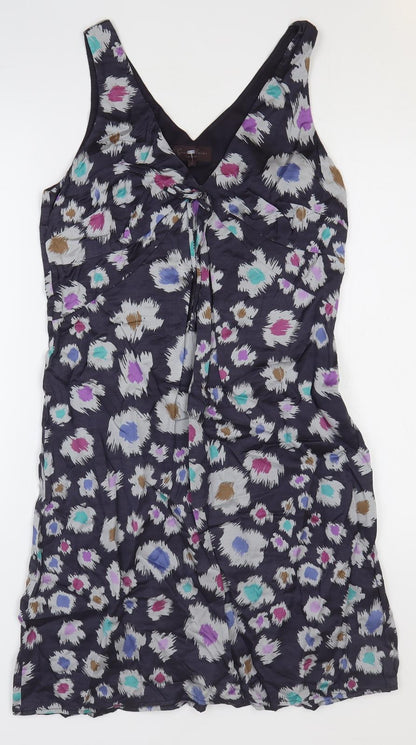 Great Plains Womens Purple Geometric Viscose Slip Dress Size L V-Neck Pullover