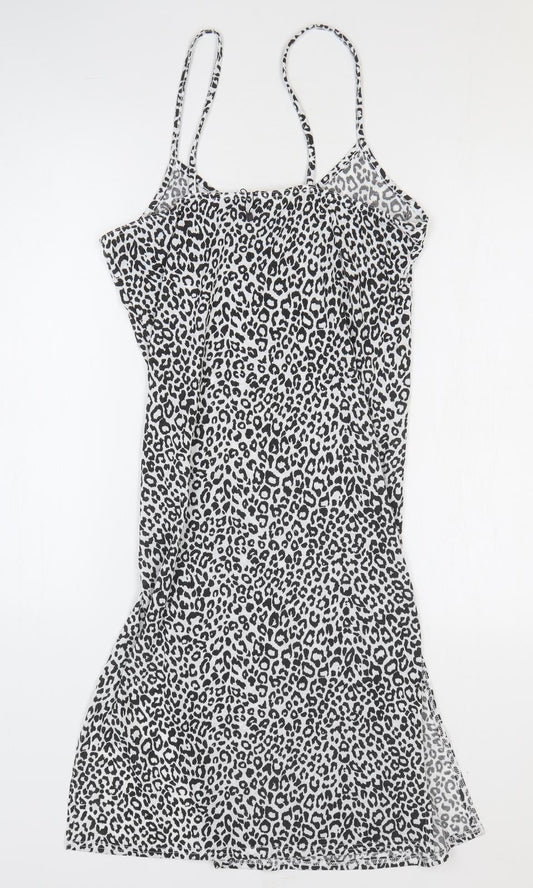 PRETTYLITTLETHING Womens White Animal Print Polyester Pencil Dress Size 10 Round Neck Pullover - Leopard Print