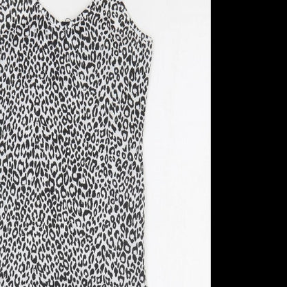 PRETTYLITTLETHING Womens White Animal Print Polyester Pencil Dress Size 10 Round Neck Pullover - Leopard Print