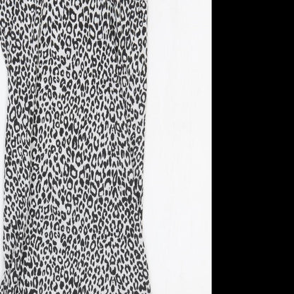 PRETTYLITTLETHING Womens White Animal Print Polyester Pencil Dress Size 10 Round Neck Pullover - Leopard Print