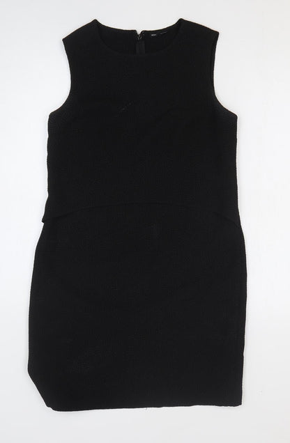 Warehouse Womens Black Polyester Shift Size 10 Round Neck Zip