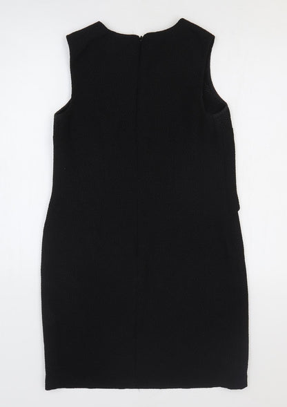 Warehouse Womens Black Polyester Shift Size 10 Round Neck Zip