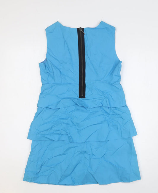 Zara Womens Blue Cotton Sheath Size M Scoop Neck Zip