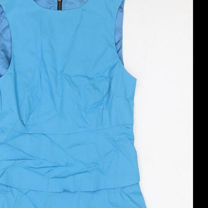 Zara Womens Blue Cotton Sheath Size M Scoop Neck Zip
