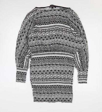 Boohoo Womens Black Geometric Viscose Bodycon Size 12 Round Neck Pullover