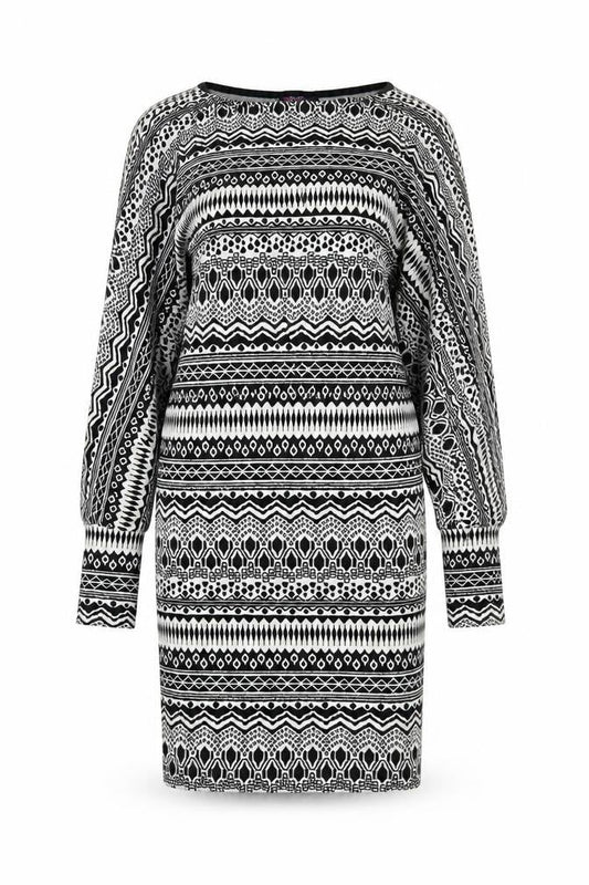 Boohoo Womens Black Geometric Viscose Bodycon Size 12 Round Neck Pullover