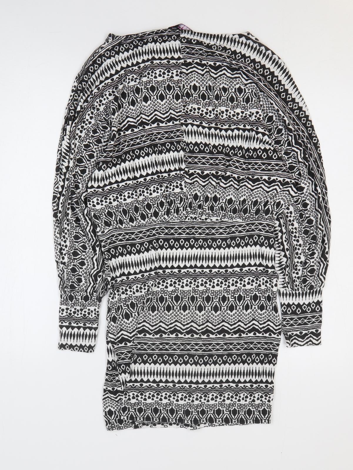 Boohoo Womens Black Geometric Viscose Bodycon Size 12 Round Neck Pullover