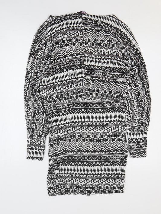 Boohoo Womens Black Geometric Viscose Bodycon Size 12 Round Neck Pullover