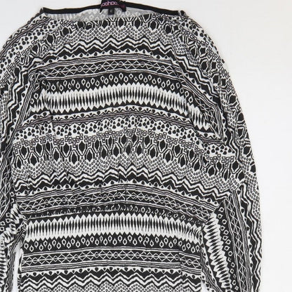 Boohoo Womens Black Geometric Viscose Bodycon Size 12 Round Neck Pullover