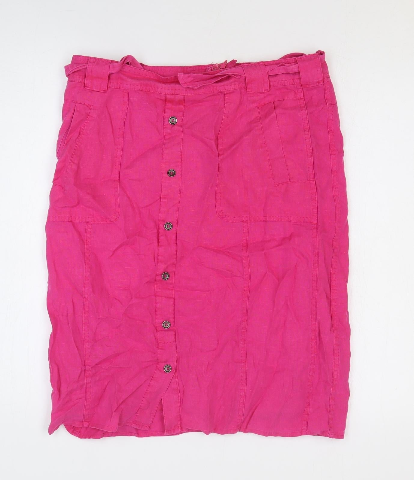 Barbara Lebek Womens Pink Cotton Straight & Pencil Skirt Size 12 Button