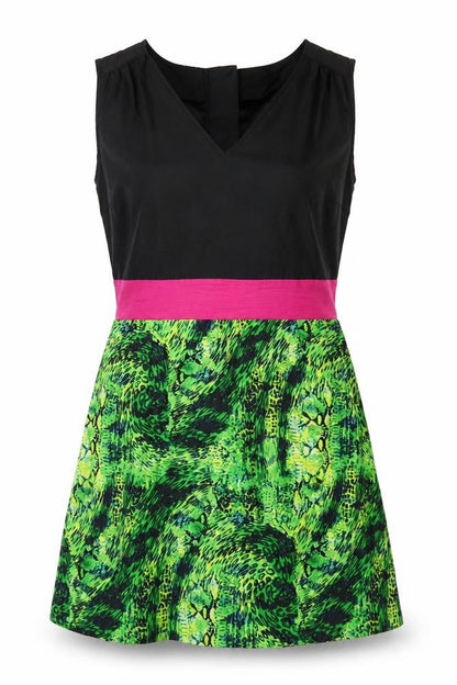 Loleen X Womens Multicoloured Colourblock Polyester A-Line Size M V-Neck Zip - Snakeskin Pattern