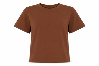 Slnghr Womens Brown Polyester Basic T-Shirt Size S Round Neck