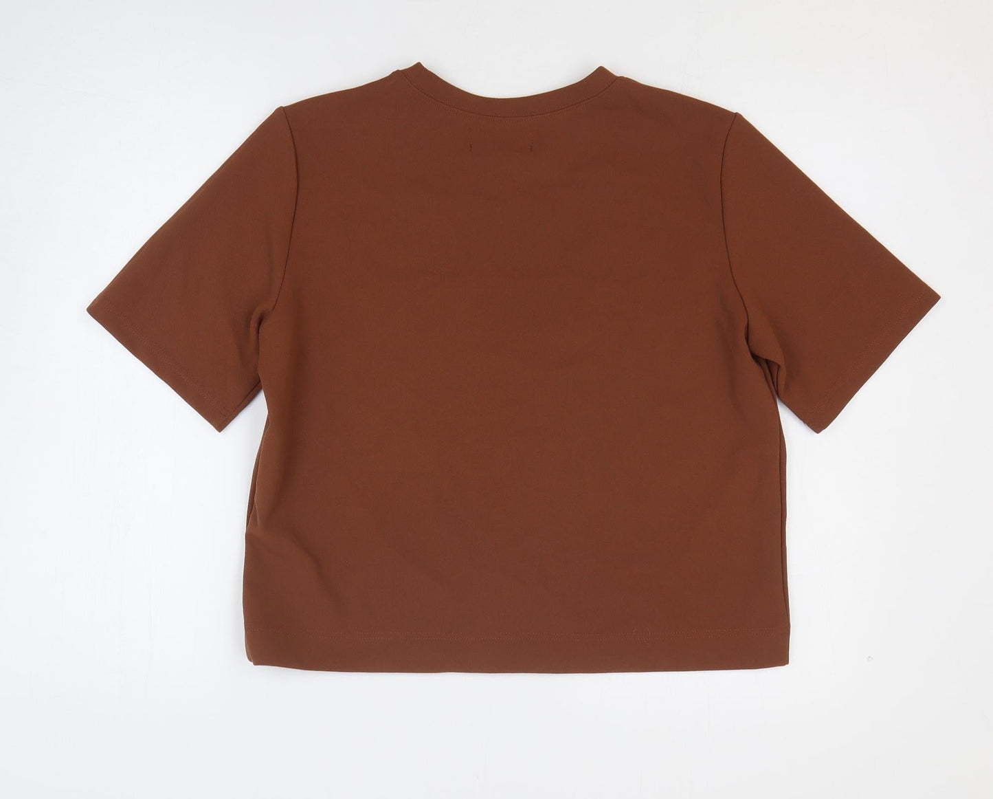 Slnghr Womens Brown Polyester Basic T-Shirt Size S Round Neck