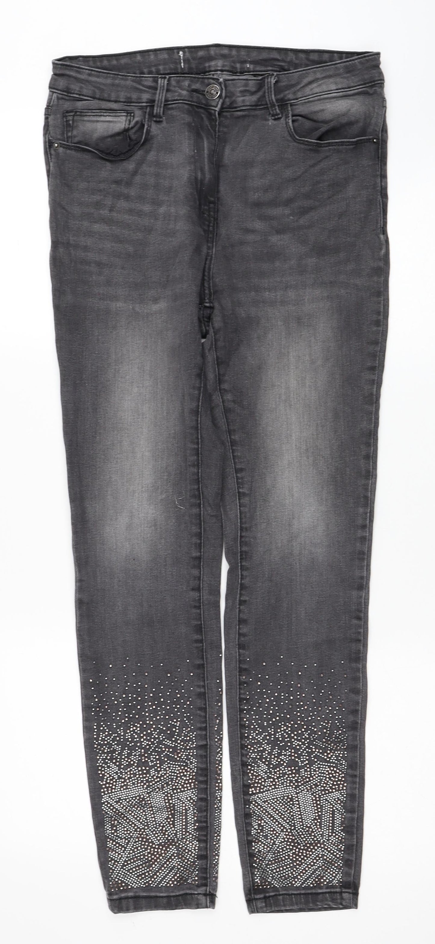 NEXT Womens Grey Cotton Skinny Jeans Size 28 in Regular Drawstring