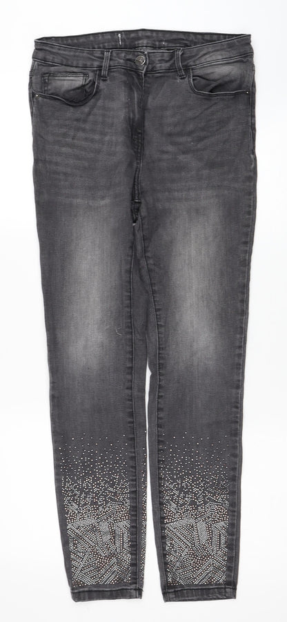 NEXT Womens Grey Cotton Skinny Jeans Size 28 in Regular Drawstring