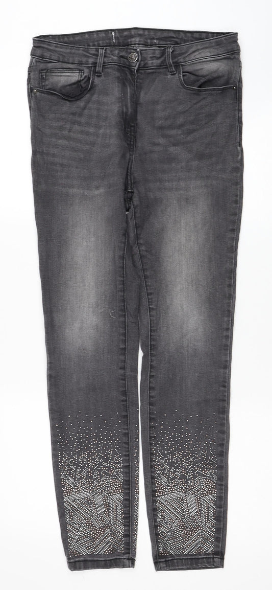 NEXT Womens Grey Cotton Skinny Jeans Size 28 in Regular Drawstring