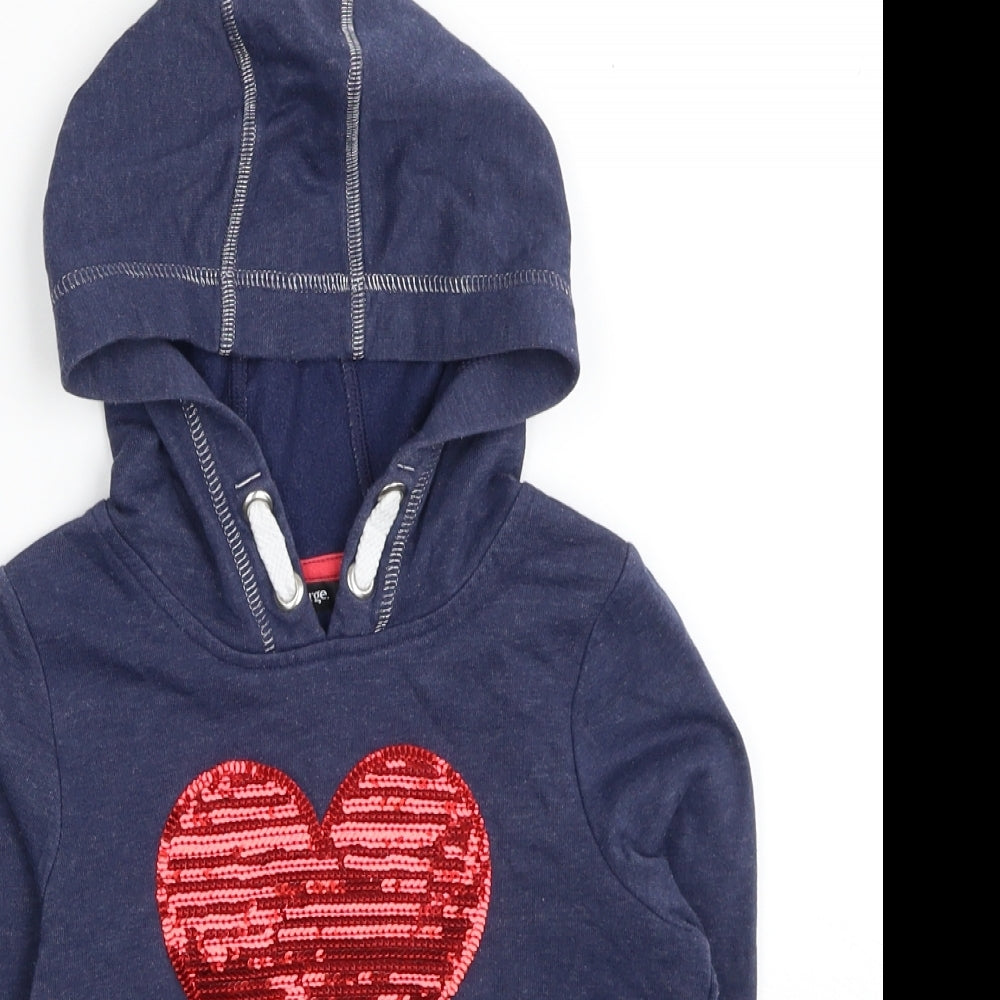 George Girls Blue Cotton Pullover Hoodie One Size Pullover - Love Heart