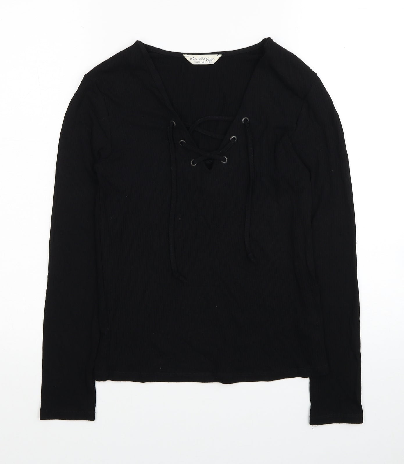 Miss Selfridge Womens Black Viscose Basic T-Shirt Size 10 V-Neck