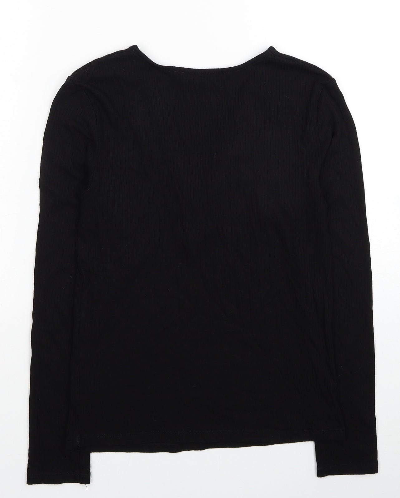 Miss Selfridge Womens Black Viscose Basic T-Shirt Size 10 V-Neck