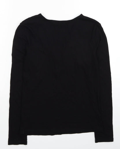 Miss Selfridge Womens Black Viscose Basic T-Shirt Size 10 V-Neck