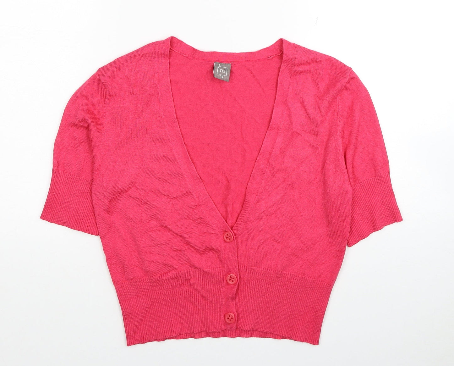 TU Womens Pink V-Neck Viscose Cardigan Jumper Size 12