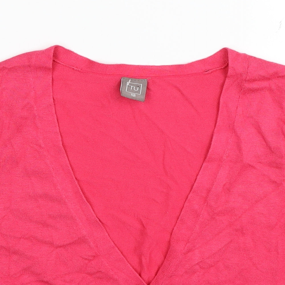 TU Womens Pink V-Neck Viscose Cardigan Jumper Size 12
