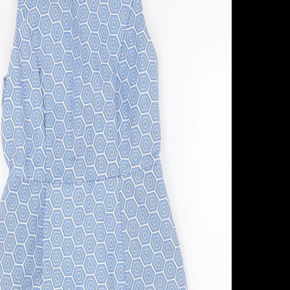 Gap Womens Blue Geometric Cotton A-Line Size 6 Scoop Neck Zip