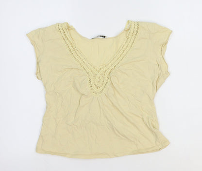 George Womens Yellow 100% Cotton Basic Blouse Size 14 V-Neck