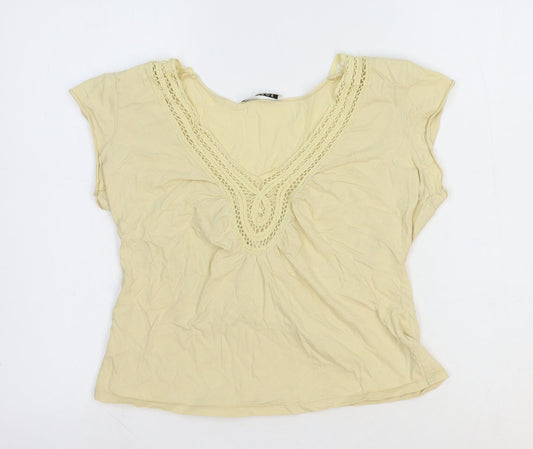 George Womens Yellow 100% Cotton Basic Blouse Size 14 V-Neck
